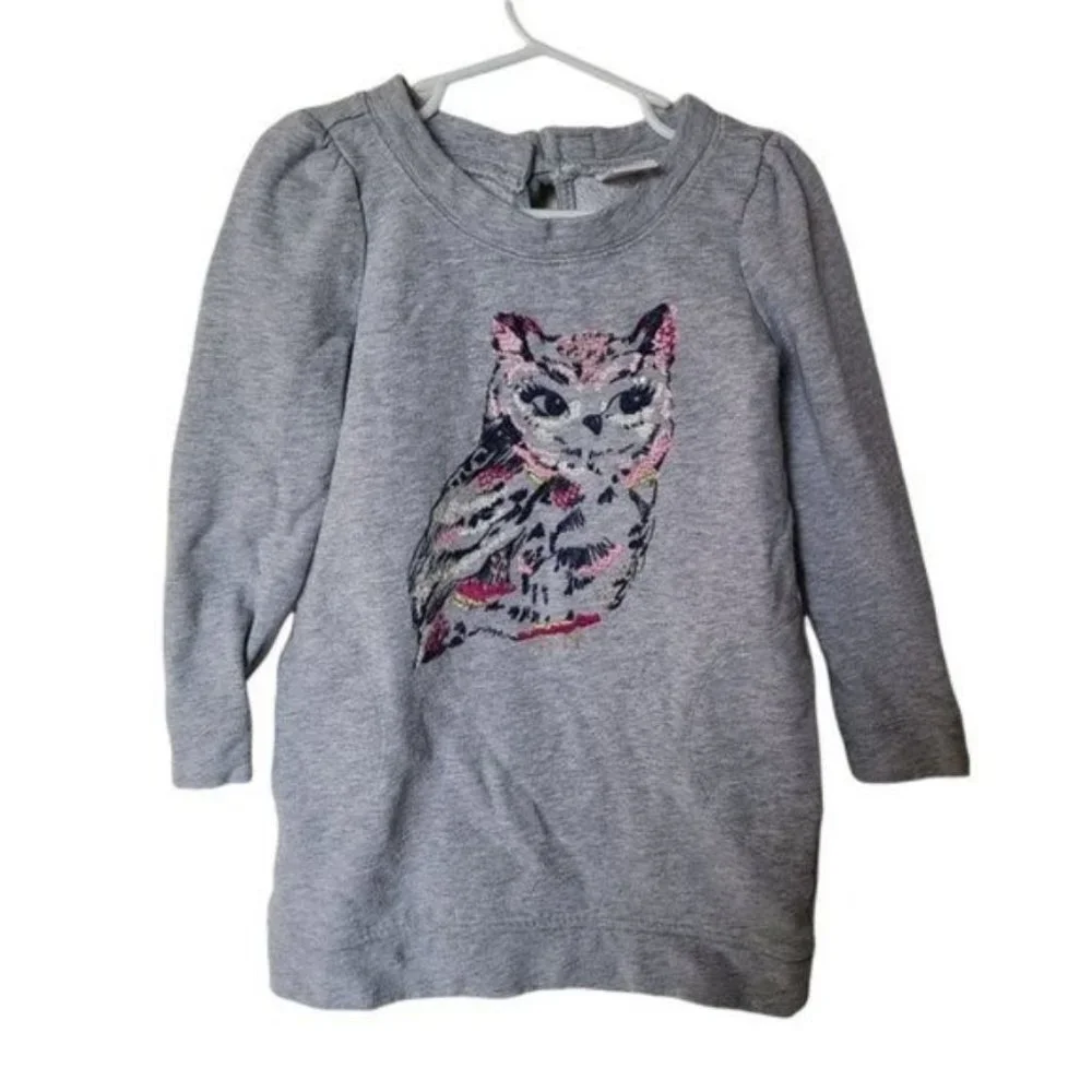 Gymboree Tunic Sweatshirt size 5 Years Girls Gray Embroidered Owl‎ Glitter